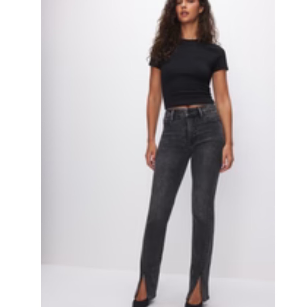 Good American Women's Black Jeans with slit front - black wash